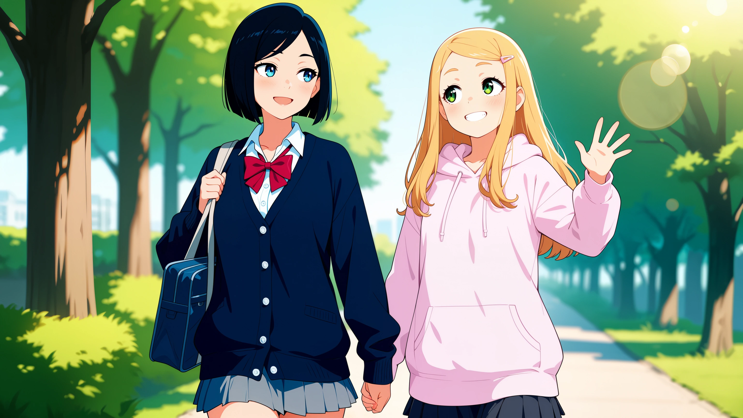 Animaで生成した2人キャラの並木道サンプル