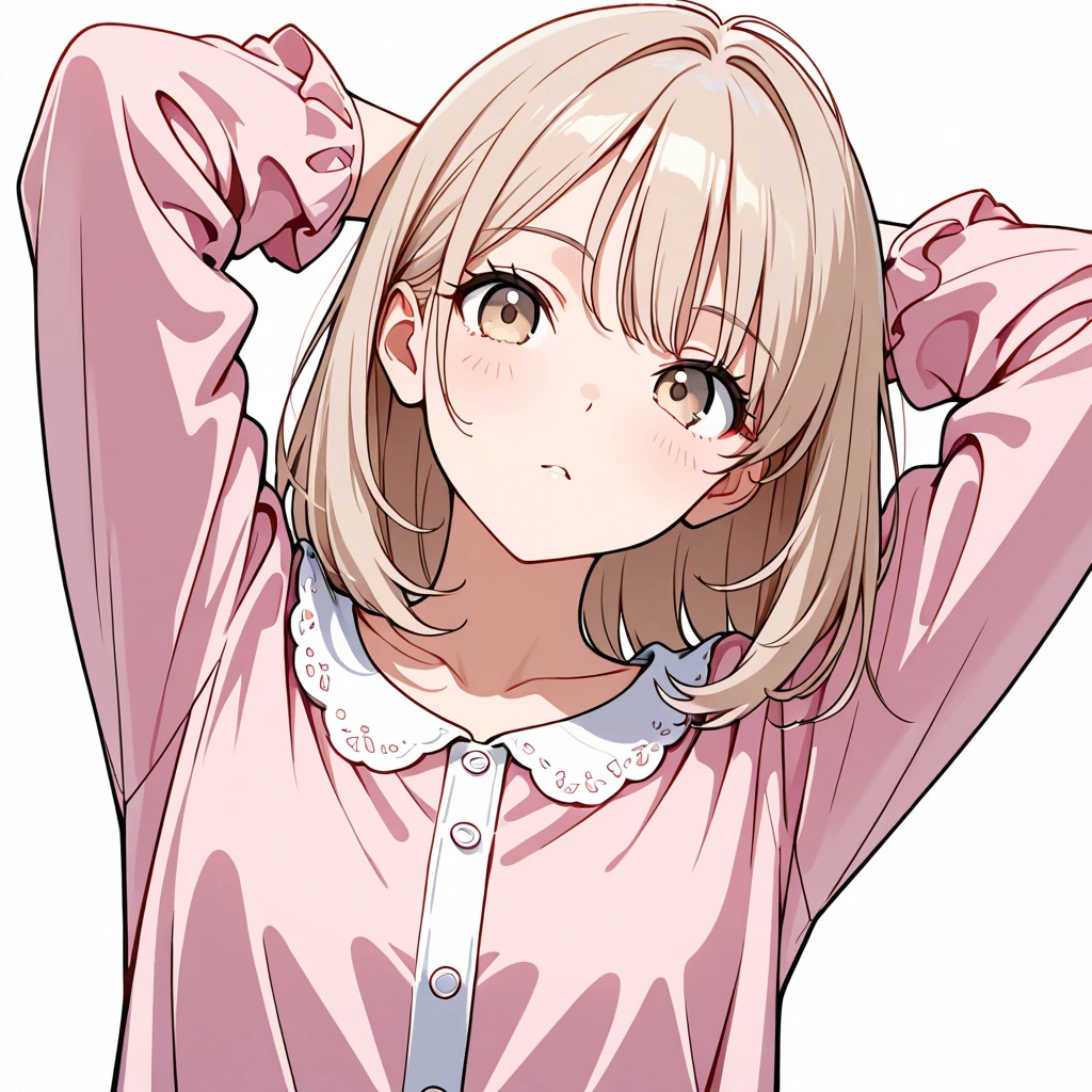 両腕を頭の後ろへの女性サンプル