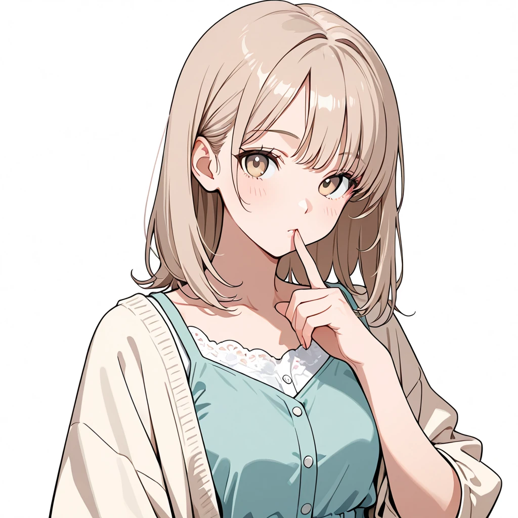 指を口元への女性サンプル