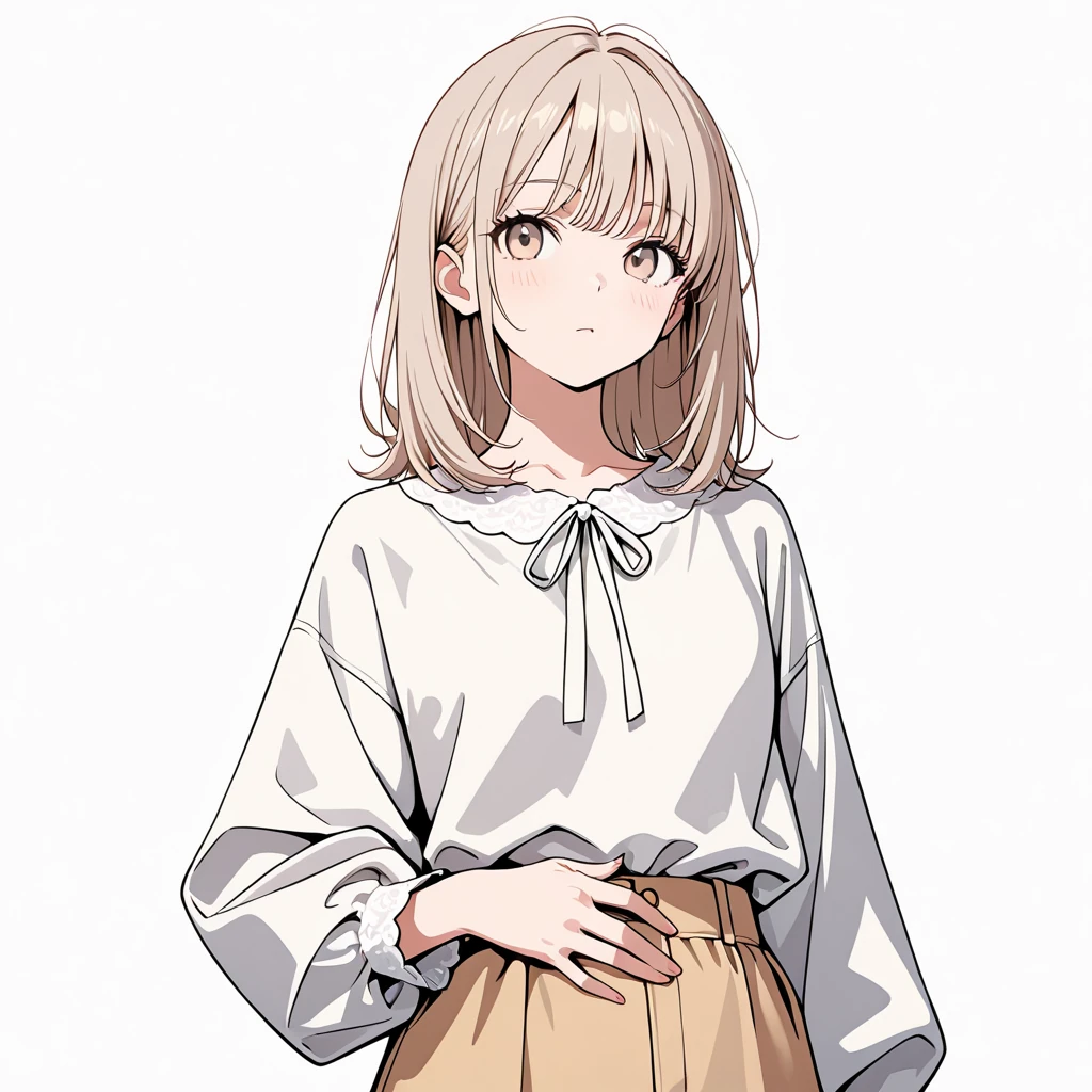 お腹に片手の女性サンプル