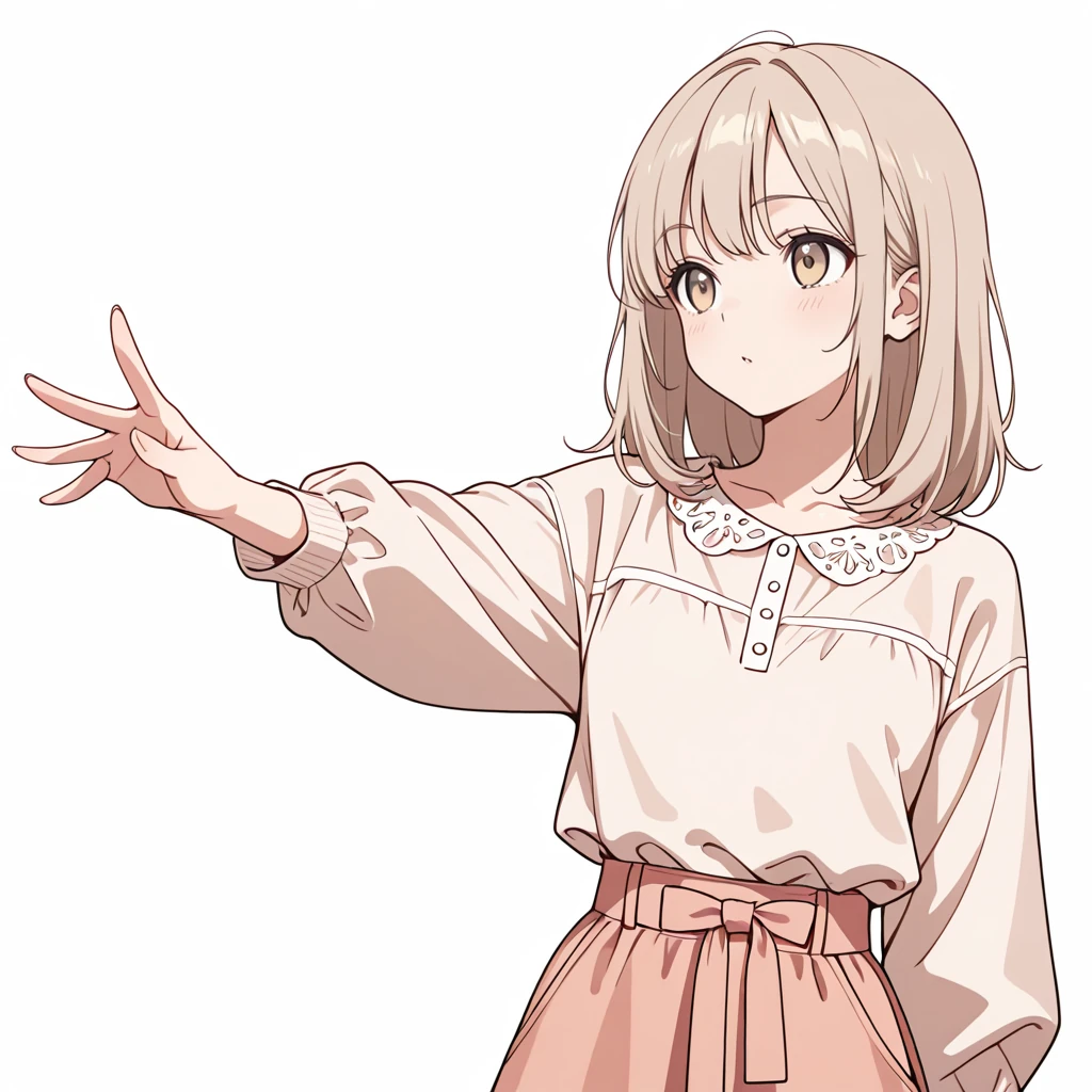 片腕を伸ばすの女性サンプル