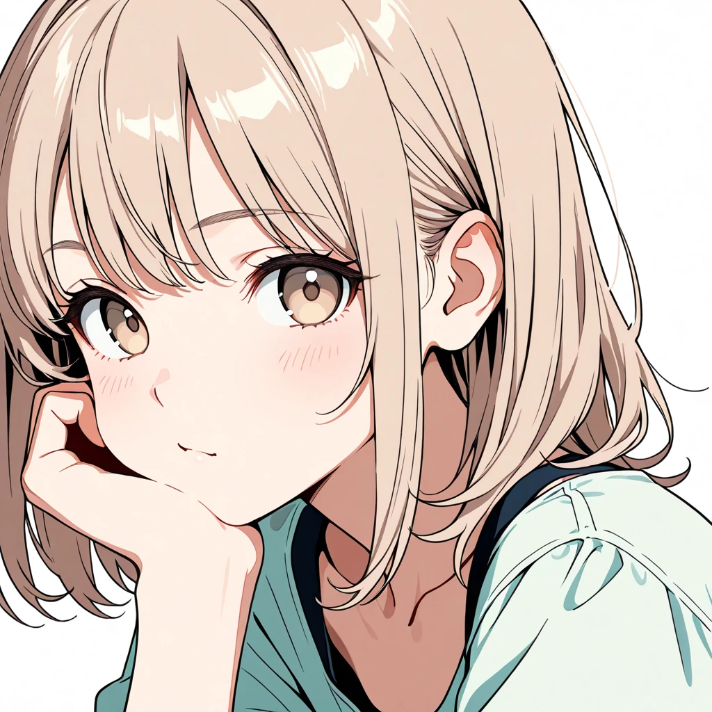 顎を手に乗せるの女性サンプル