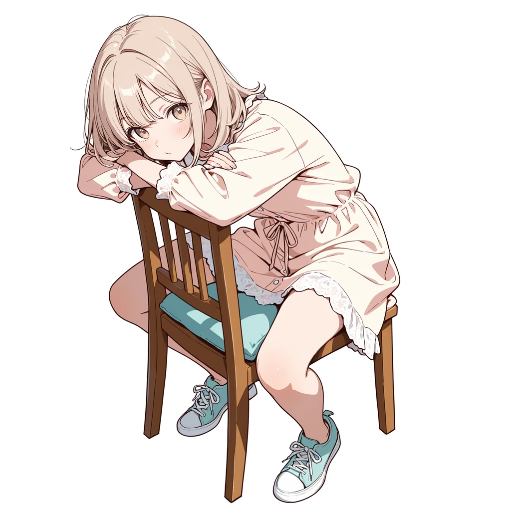 後ろ向きに座るの女性サンプル